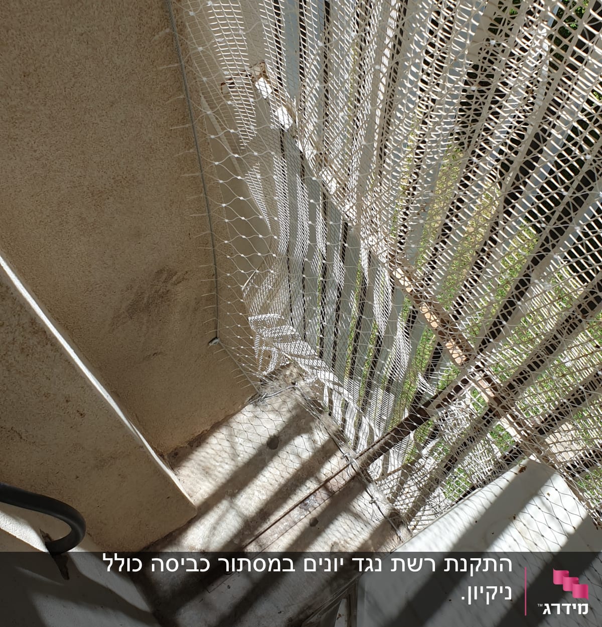 רשת למניעת כניסת יונים מותקנת על מרפסת